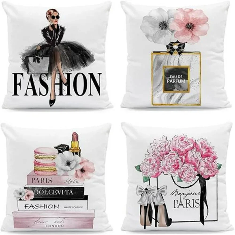 Set of 4 Pink Throw Pillow Covers 18x18 Velvet Decorative Cushion Cases Sofa Bed
